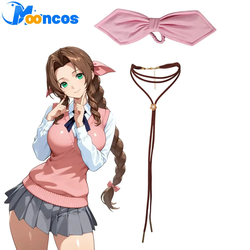 สร้อยคอรูปโบว์คอสเพลย์แอริธจากเกม FF7 อุปกรณ์เสริมแฟนตาซีสำหรับผู้หญิงและเด็กผู้หญิง ชุดปลอมตัวสำหรับงานฮาโลวีน งานคาร์นิวัล และงานปาร์ตี้