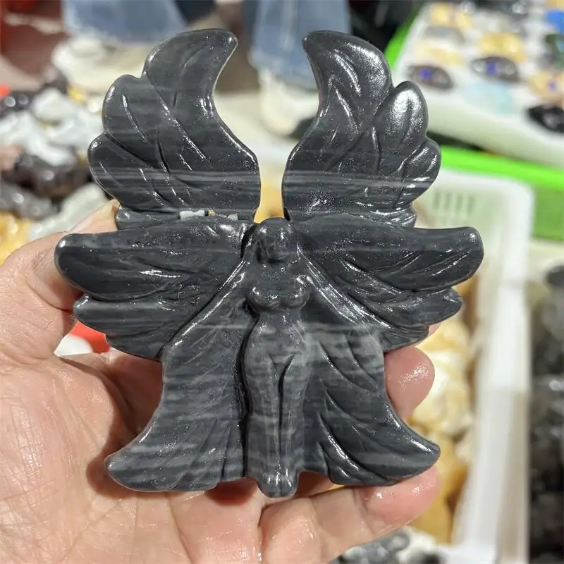 Natural Taichi Stone Seraph Angel Carving Crystal Healing Halloween Gift Festival Craft For Decoration 1pcs