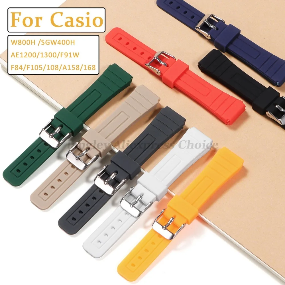 18mm Soft Rubber Watch Strap for Casio F-91W F84 W800H SGW400 F105/108 A158/159/168AE1200/1300 Men Women Silicone Sport Bracelet