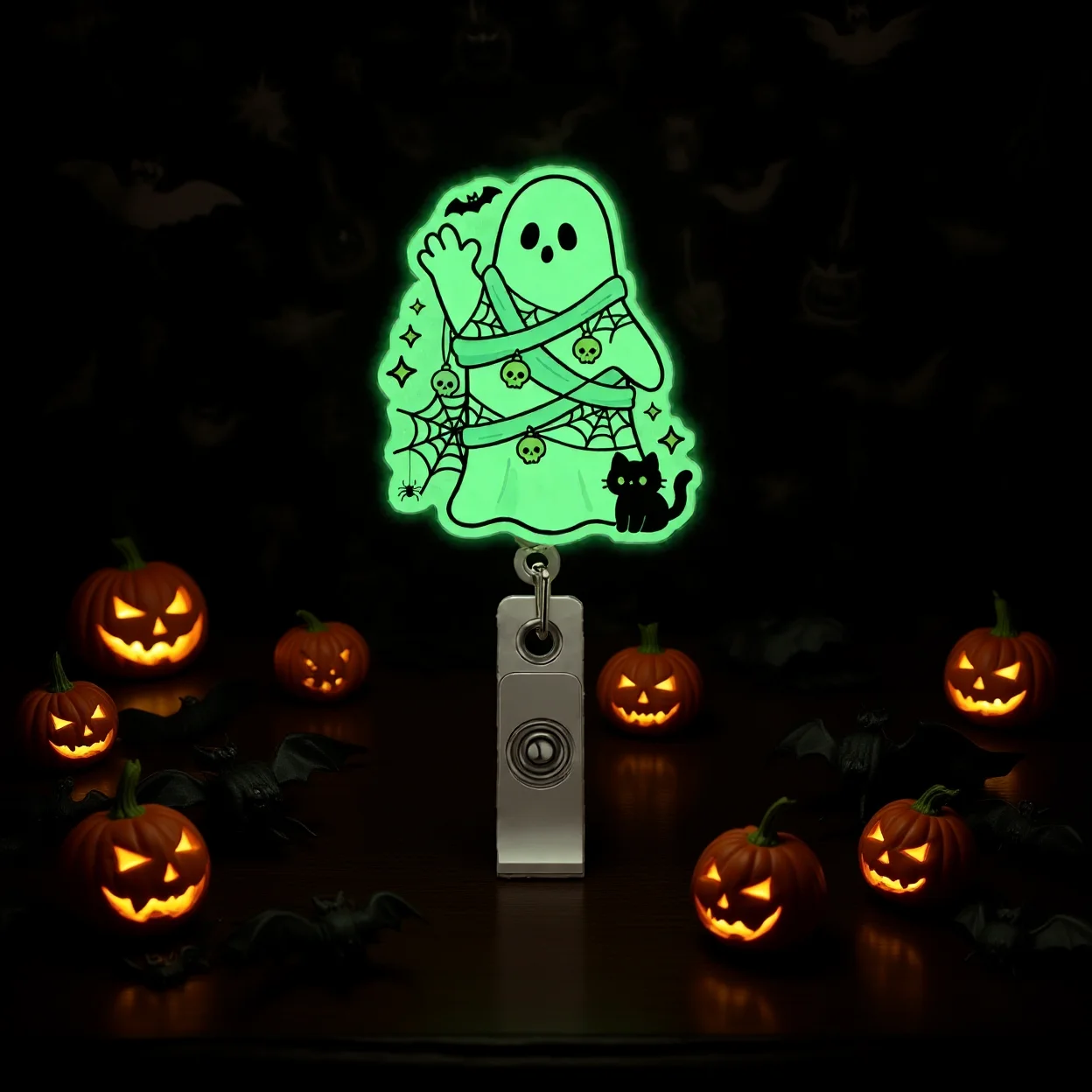 Id Badge Holder Retractable Ghost Id Badge Holder Glow In The Dark Badge Reel Acrylic For Personal Id Card Card Holder Access