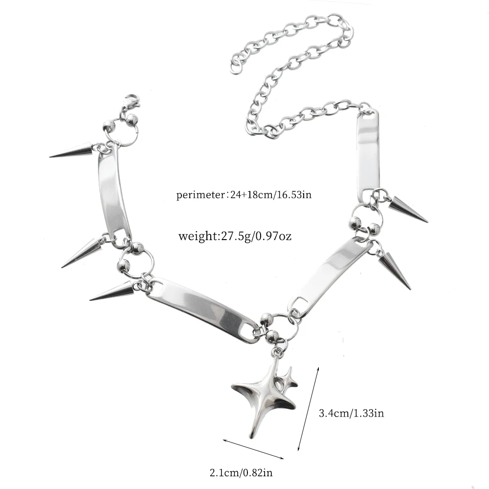 Y2k Star Riveted Choker Goth Design Sense Spike Cross Star Pendant Necklace for Women Punk Rock Hippie Party Jewelry Accessories