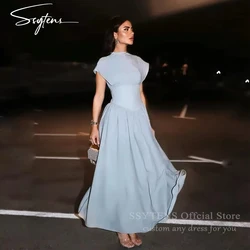 SSYTENS Elegant Dubai Evening Dresses O Neck Cap Sleeves Homecoming Prom Gowns Soft Satin Party Dresses Tea Length Abendkleider