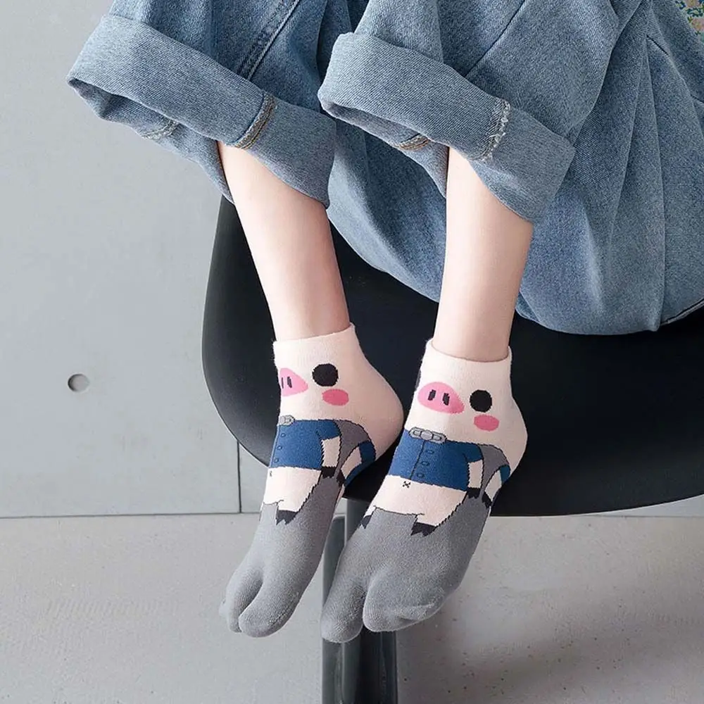 Spring Summer Two Toe Socks Thin Cotton Kawaii Maiden Cute Cartoon Pig Harajuku Geta Socks Ankle Low Tube Socks