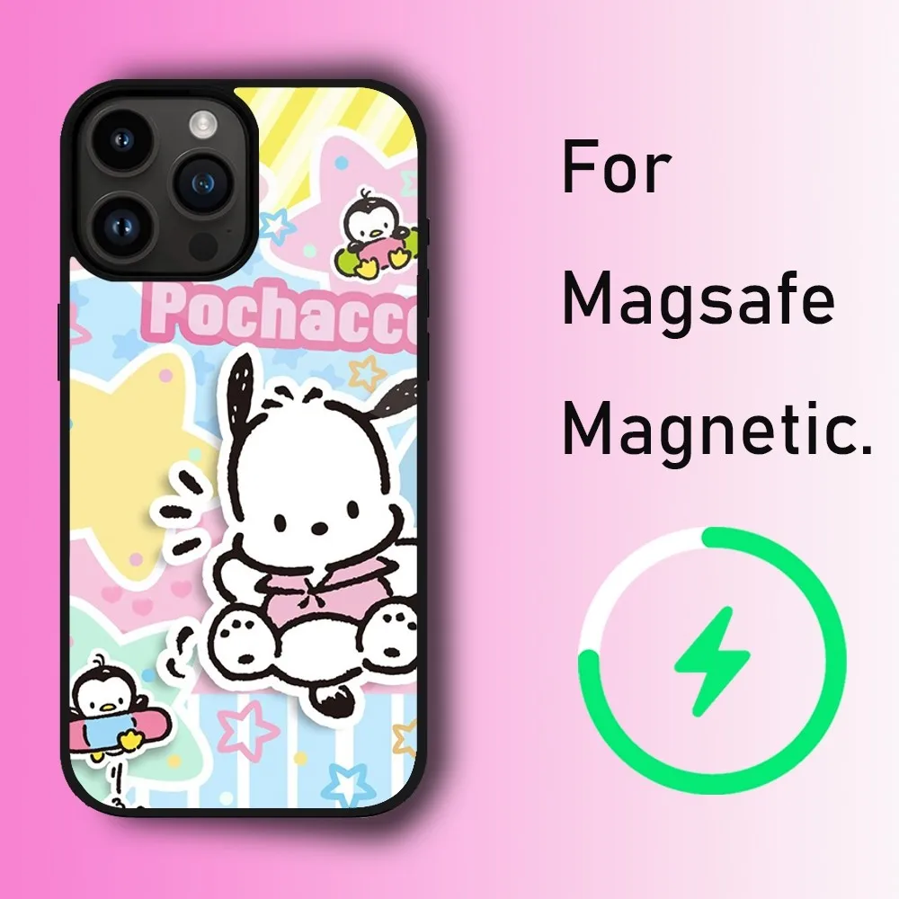 MINISO SANRIO Pochacco Phone Case For iPhone 11 12 13 14 15 Max Plus Pro Wireless Magnetic Magsafe Charging Shell