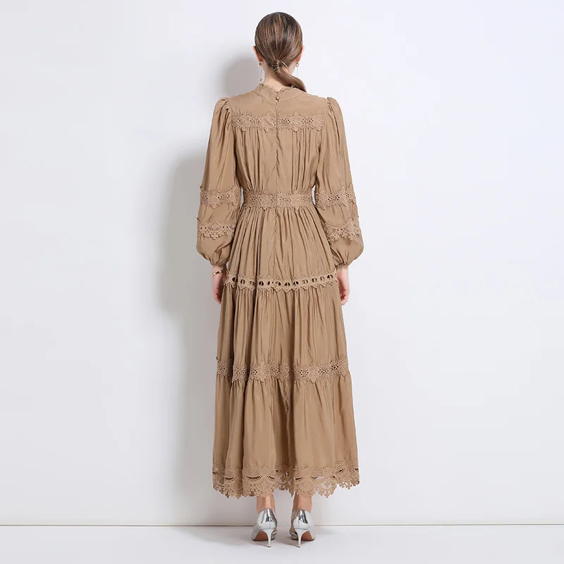 Wysokiej jakości letnia jesienna sukienka maxi z długim rękawem, haftowana koszula damska, elegancka sukienka biurowa z wycięciami, modne i eleganckie vestidos.