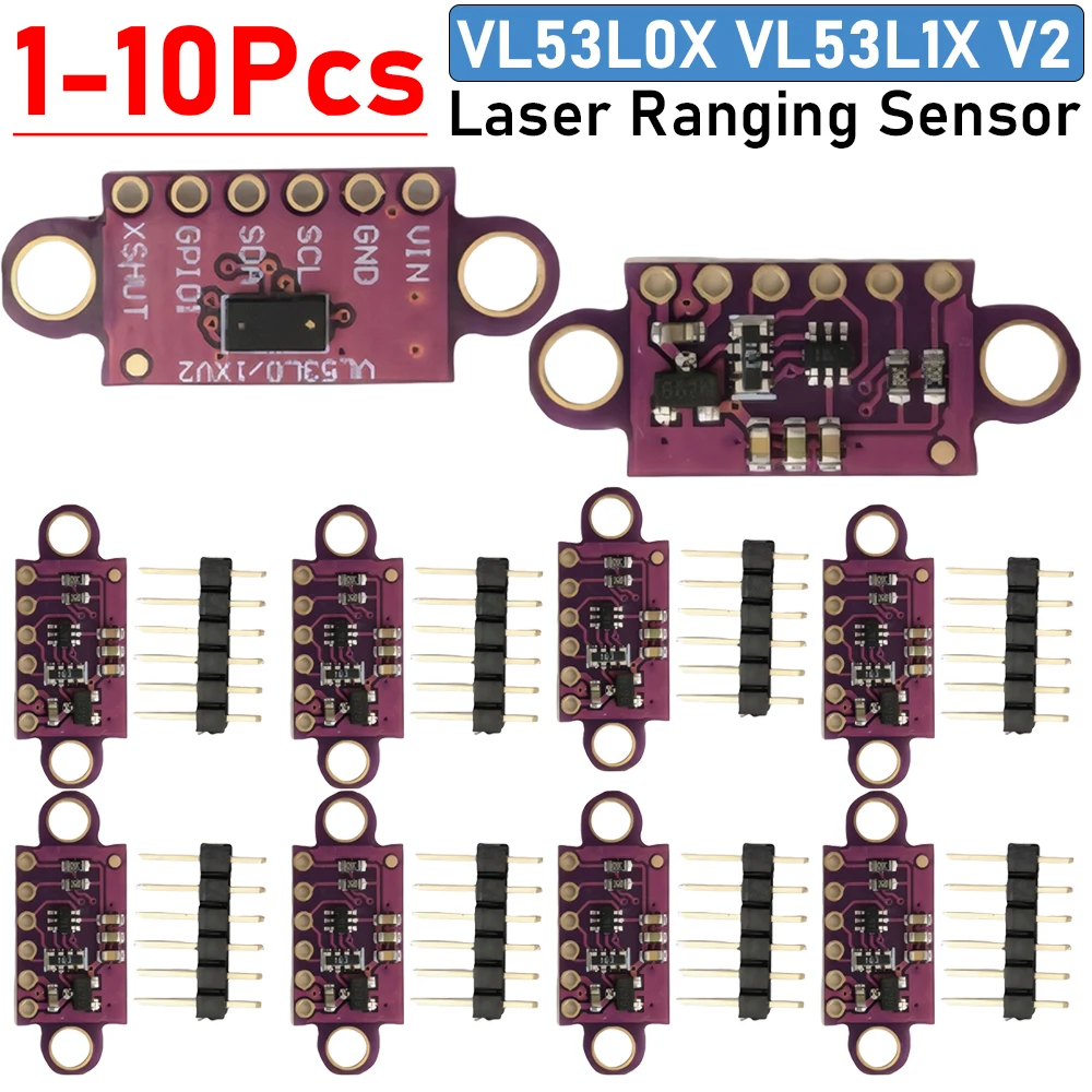 1-10Pcs VL53L0X Time-of-Flight Laser Ranging Sensor 3-5V GY-530 VL53L0X VL53L1X V2 Laser Distance Module IIC with PIN