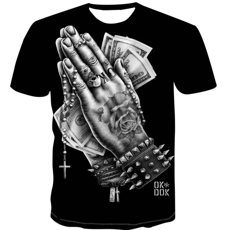 Cool Dollar Cross Pattern T-Shirt For Men Metal Jewelry 3D Printed T Shirts Summer Unisex Loose Tops O-Neck Short Sleeve Tees