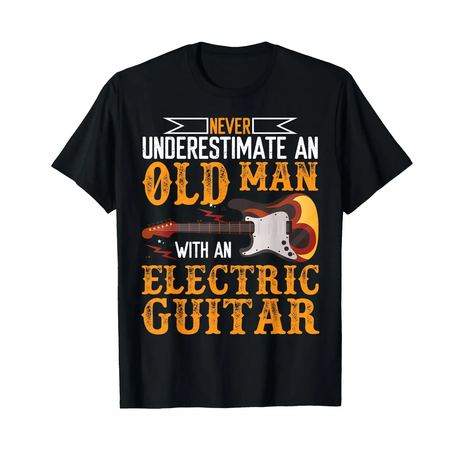 Unterschätze niemals einen alten Mann mit einer E-Gitarre. T-Shirt im Vintage-Stil, gewaschen, leicht dehnbar, modische Designerkleidung