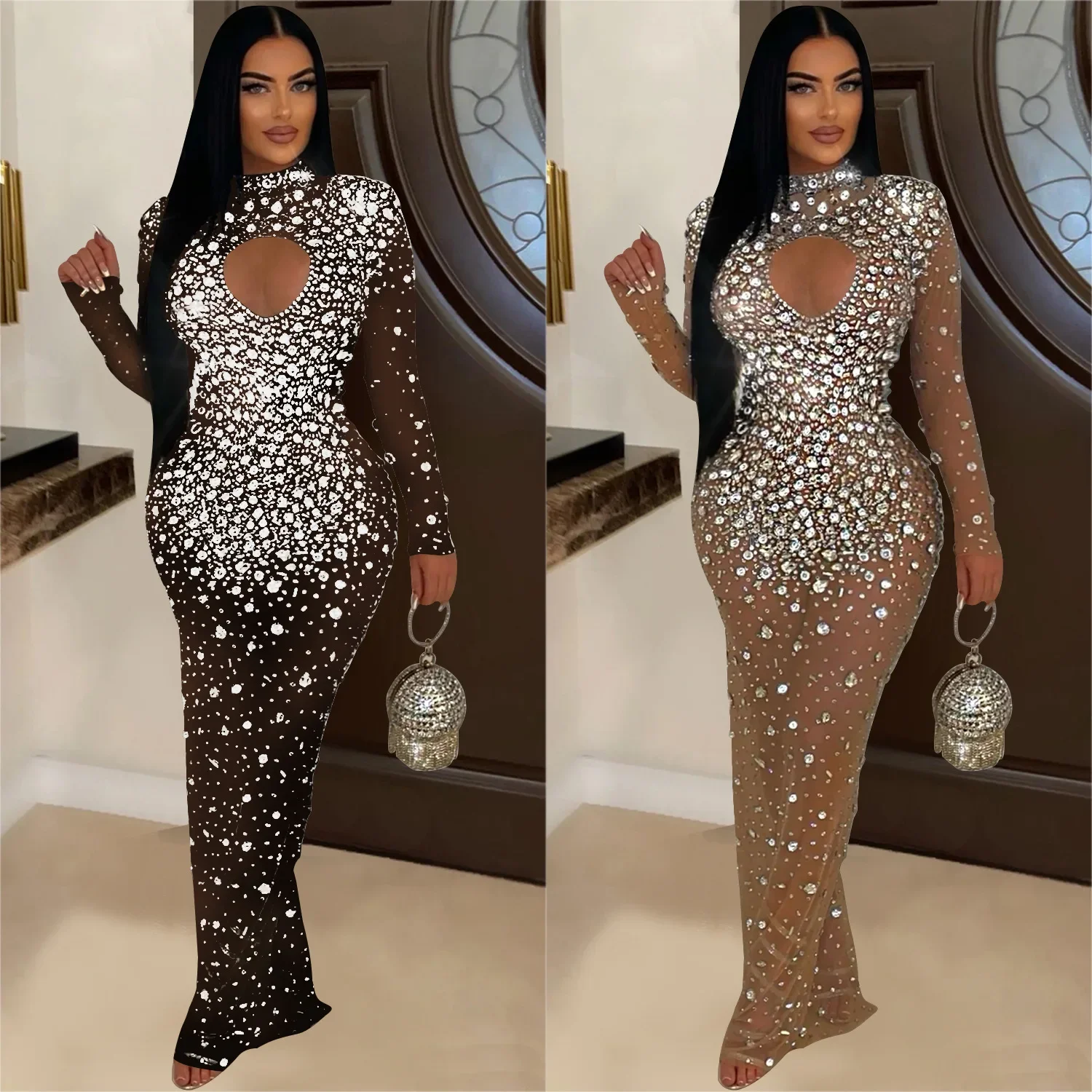 Long Sleeve  V Neck High End Anniversary Evening Dress Birthday Party  Gowns Full Beads  Formal Prom