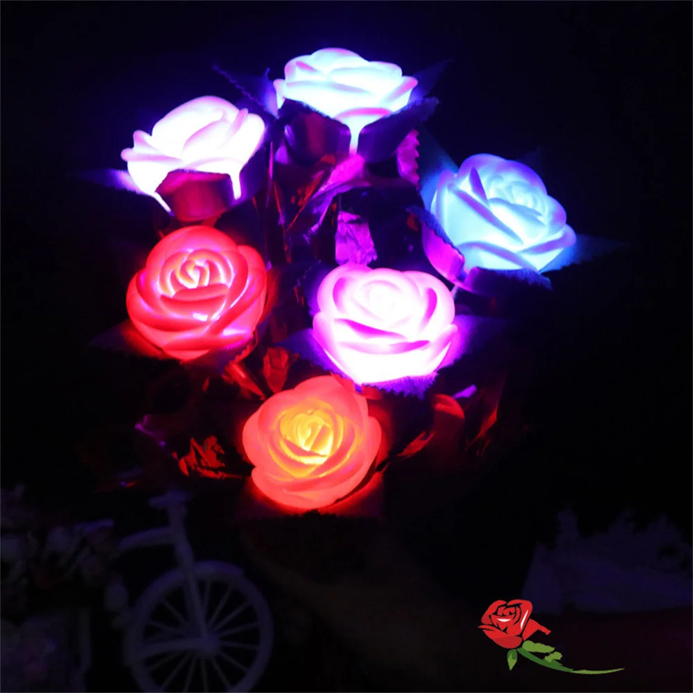 LED Rose Flower Branch Alentine's Day Mother's Day Artifical Flowers Wedding Party Decor Lover Lighting Roses Creative Gift