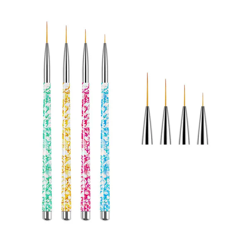 Lot de 4 pinceaux bleus pour nail art, stylo pour dessin, peinture, outil de manucure