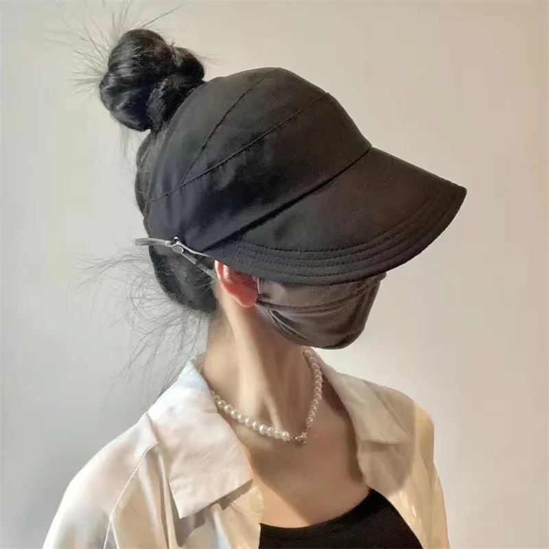 Sun Protection Hat Can Be Tied With A Ponytail Breathable Quick Drying Summer Duckbill Hat For Ladies Empty Top Fisherman Hats