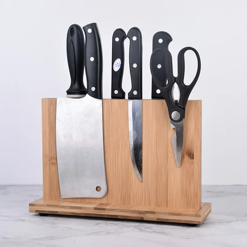 Portacoltelli magnetico (legno naturale) coltello Organizer Block coltello Dock cucina porta forbici legno di gomma fortemente magnetico Acacia