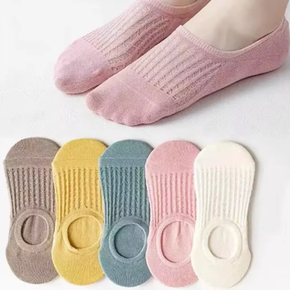 5 Pairs/Set Solid Candy Colors Invisible Silicone Non-slip Women Sock Boat Socks image 5