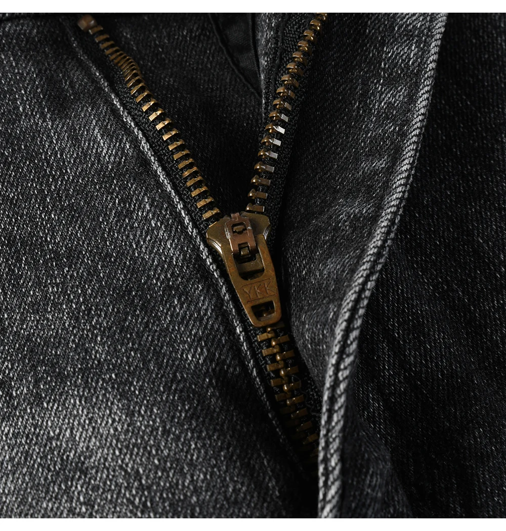 Herren Boot-Cut Denim-Jeans in Grau-Schwarz, Hochwertige Baumwollhose, Klassische Schlanke Stretch-Schlaghose – Detail 8