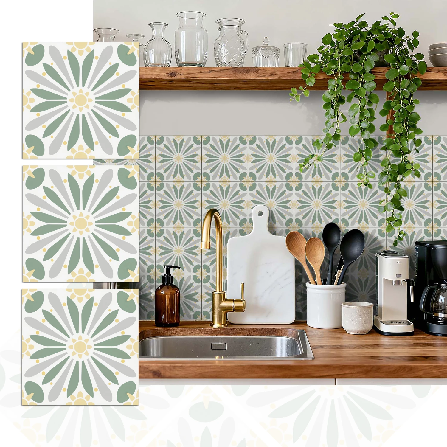 36 feuilles de papier peint autocollant floral vintage imperméable à l'eau et à l'huile, cuisine salle de bain Home Decor