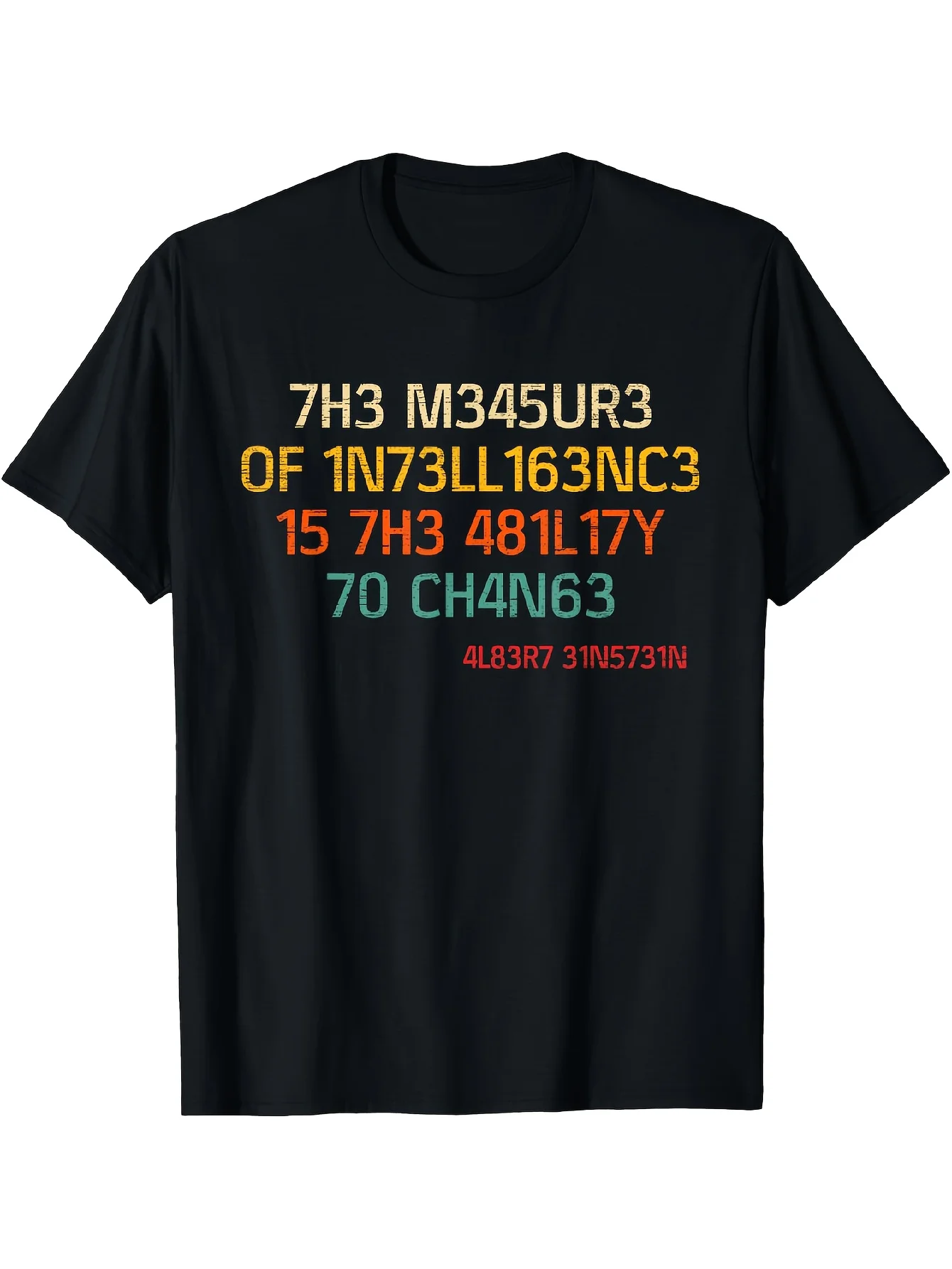 Men's Vintage T-Shirt  'Intelligence Is Measured by The Capacity to Adapt' Graphic  Casual Black Tee with Colorful Number Design  Short Sleeves, Round Neck, Comfortable Retro Style