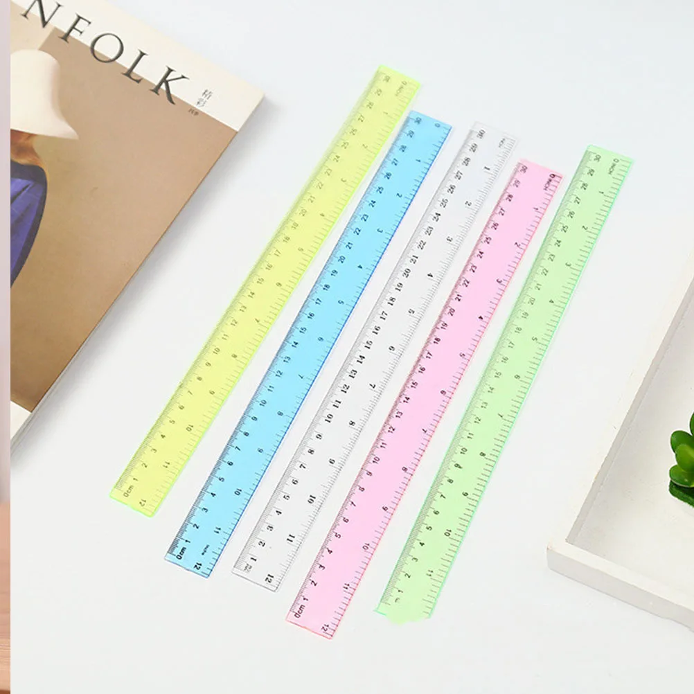 5Pcs Long Ruler 12 Inch Plastic Straight Ruler with Cm Inch Dual Side Measuring for School Students Stationery