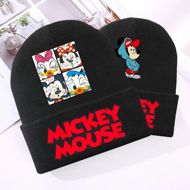 Cute Disney Mickey Minnie Mouse Ins New Children\'s Wool Autumn and Winter All-match Knitted Ear Protection Hat Kids Cold Hats