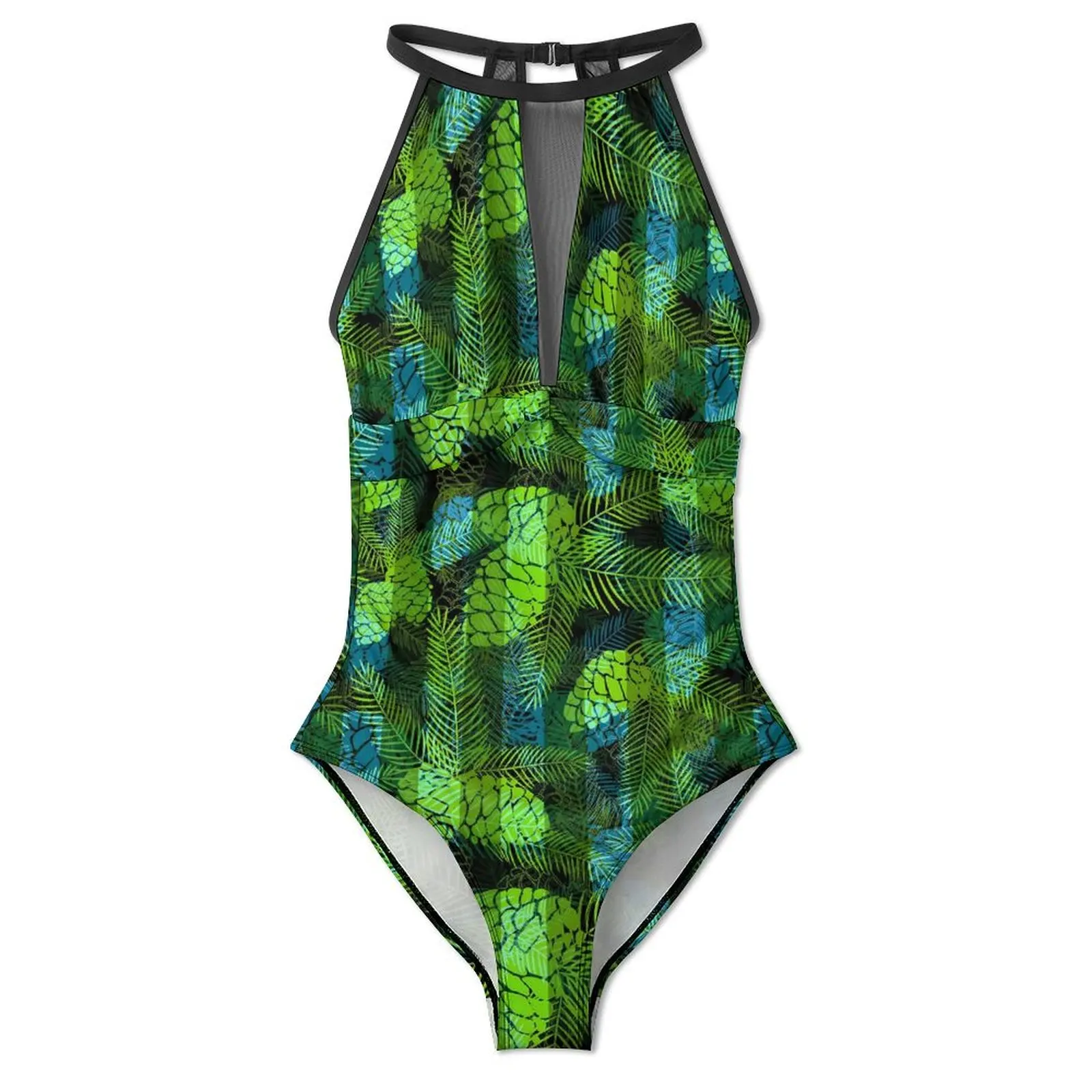 Green Blue Pine Cones Swimsuit Sexy Winter Christmas One Piece Swimwear Push Up Bodysuit Vintage Holiday Pool Beachwear