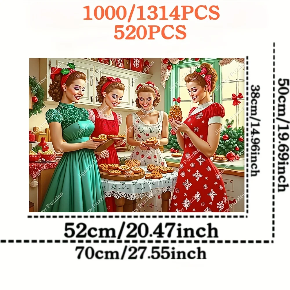 1314/1000/520pcs Jigsaw Puzzle for Adults - Christmas Baking Scene with Women in Vintage Kitchen, 10-Scenario Wall Art Home De