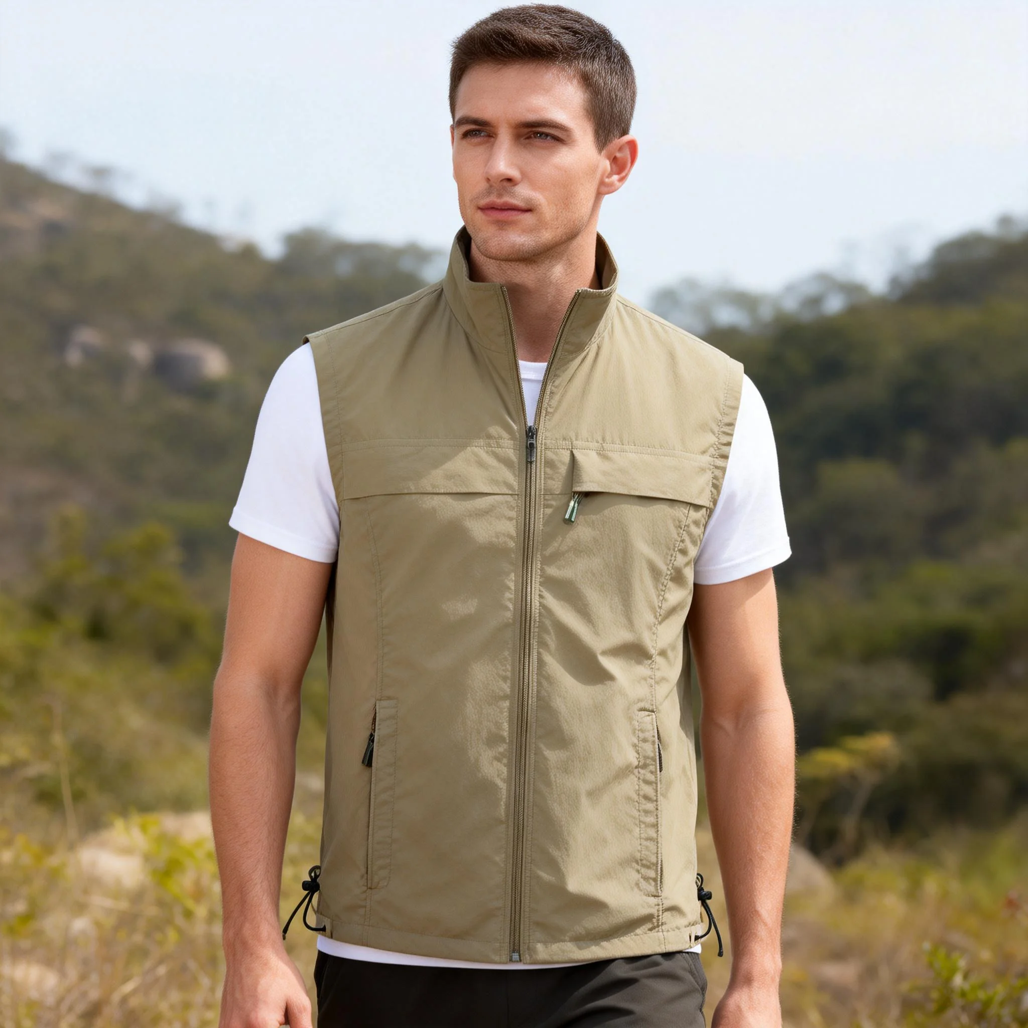 

2026 Men Vest Comfort Travel Photography Breathable Sleeveless Gilet Spring Autumn Casual Stand Collar Thin Zipper Jackets