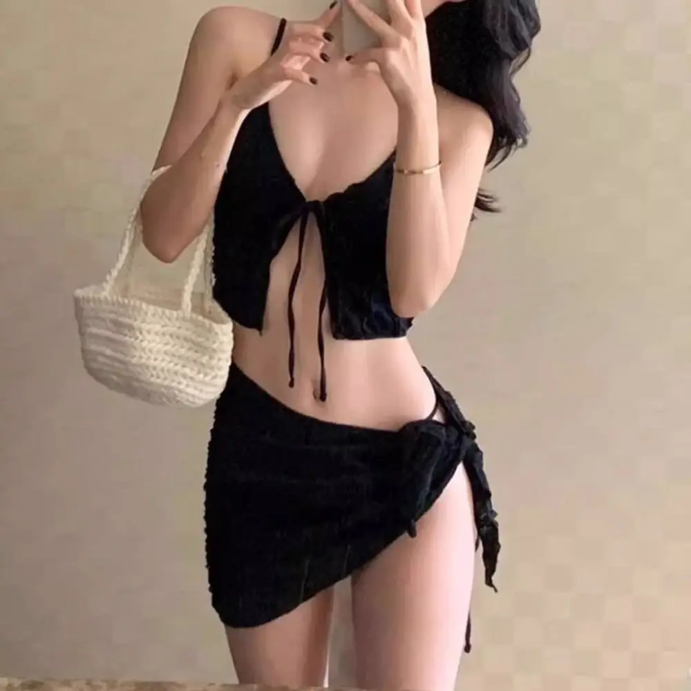Slimming Design Three-Piece Bikini Small Chest High-End Feel Women's Swimsuit Separate Pieces Strapless Thermal Spring Swimsuit