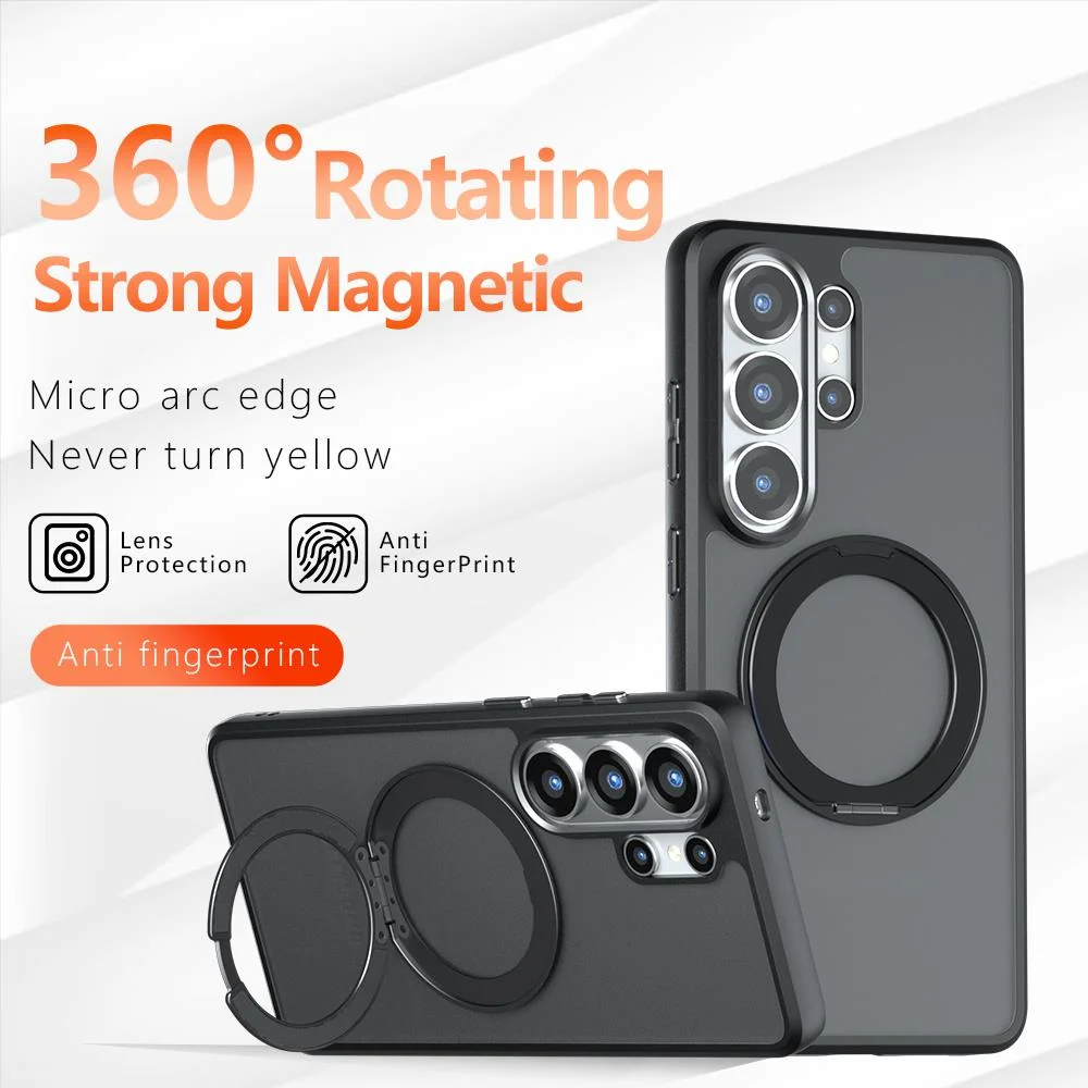 

360-Degree Rotation Bracket Case For Samsung Galaxy S26 S25 S24 S23 Ultra Magnetic Shockproof Armor Matte Frosted Back Cover