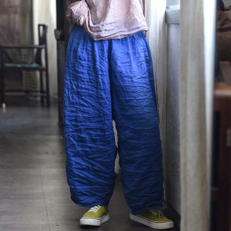 100% الكتان المرأة عادية سراويلي حريمي جديد وصول 2025 الربيع خمر نمط عادي اللون فضفاض مريح الإناث السراويل T455