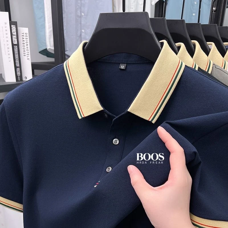 New men's 100% pure cotton short sleeved polo shirt, summer fashion, casual, sweat absorbing, breathable and cool top