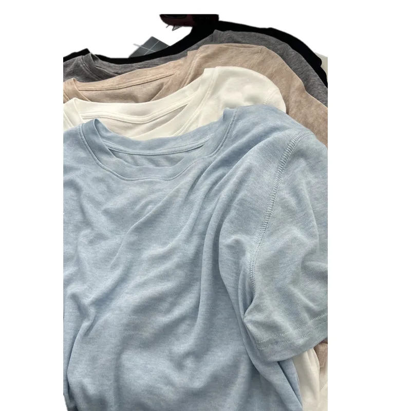 Bardzo Duży 300 G/M² Miękki Lyocell Cienki T-shirt Damski Letni Luźny Kolorowy Dzianinowy Top Bazowy Koreański Styl...