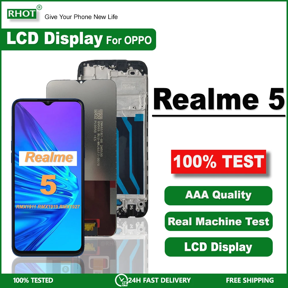 High quality For OPPO Realme 5 LCD Display Screen Touch Digitizer Assembly LCD For Realme 5 LCD RMX1911 Display With Frame +tool