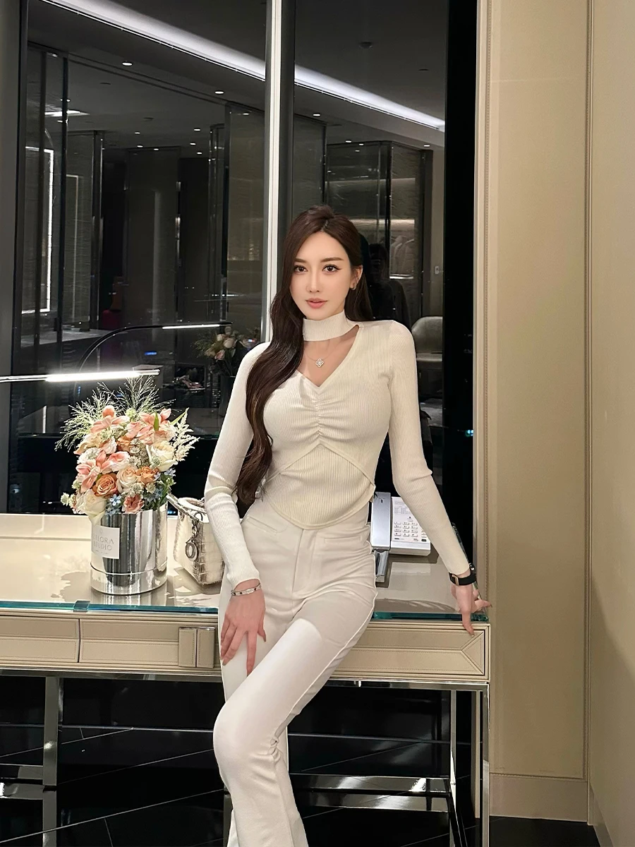 

Design Sensual Heart Collar Slim Fit Long Sve Футболка женская Pure Desire Сексуальная внутренняя одежда Топ для поездок на работу Корейская версия