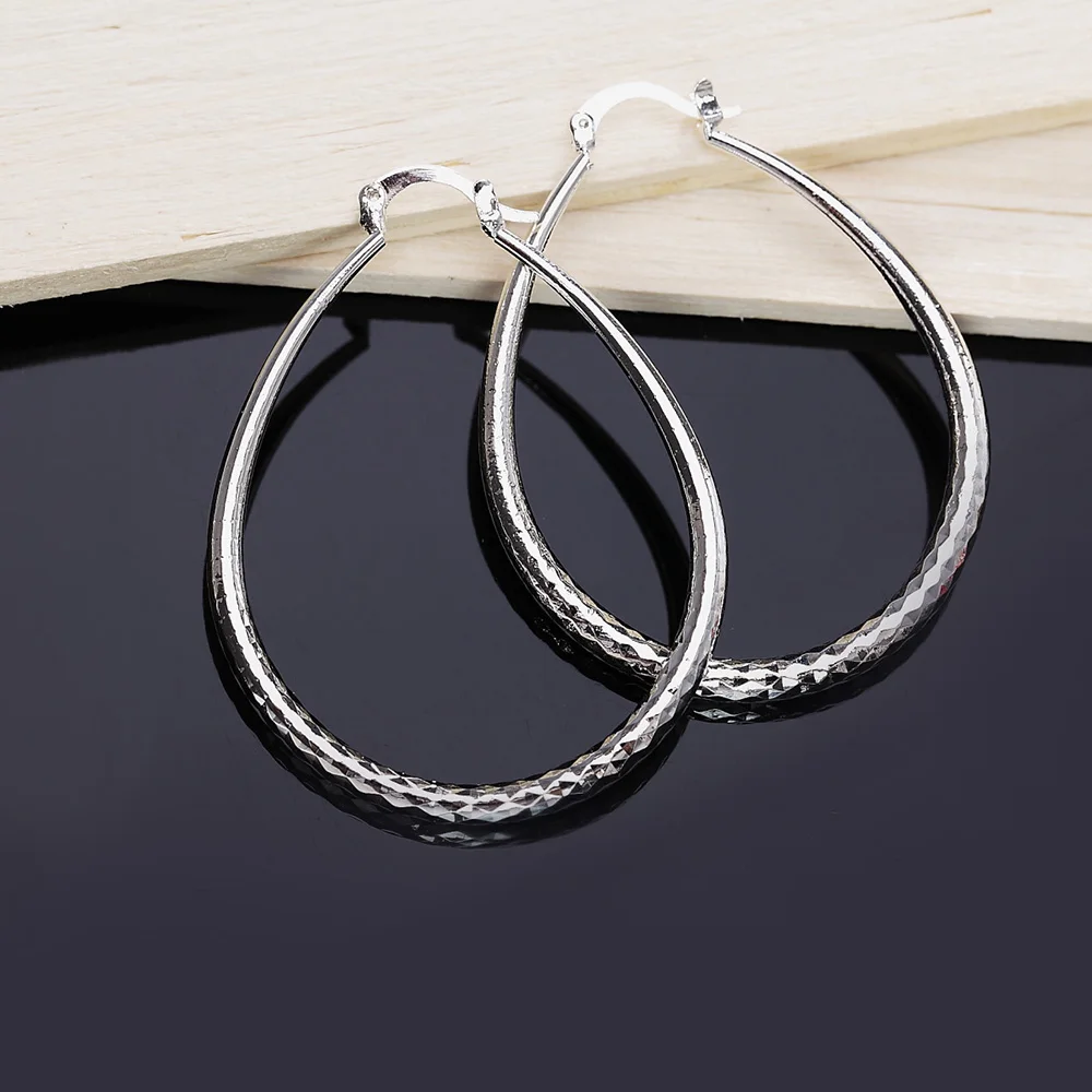 

New Street fashion 925 Sterling Silver Earrings for Women Jewelry 4CM Big circle earrings high quality Christmas gifts