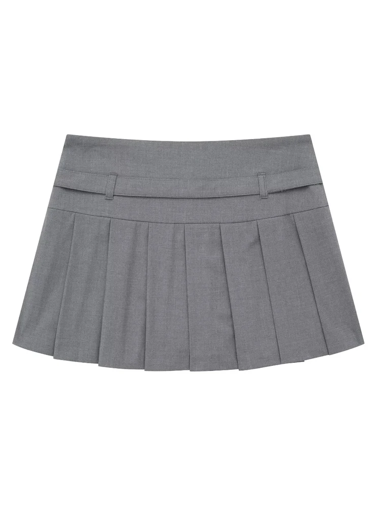 KAOPU ZA Women fashion Wide pleated culottes Women's retro high waisted pleated skirt Spring/summer with belt mini skirt shorts