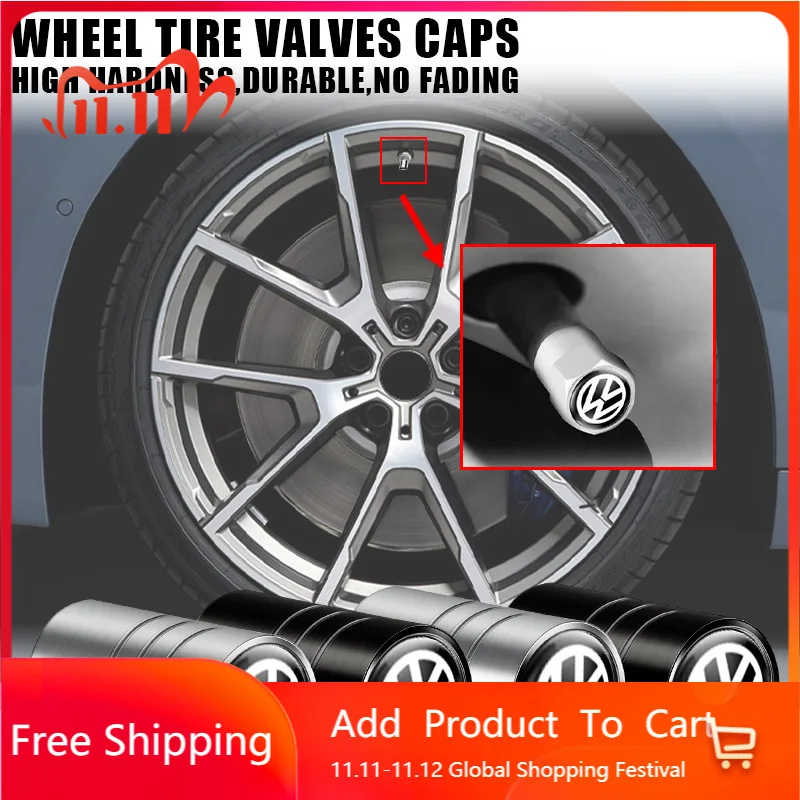 

4pcs Metal Car Wheel Tire Valve Stem Caps Cover Auto Accessories for Volkswagen Golf MK7 Bora Beetle Vento SR32 Sharan Passat B5
