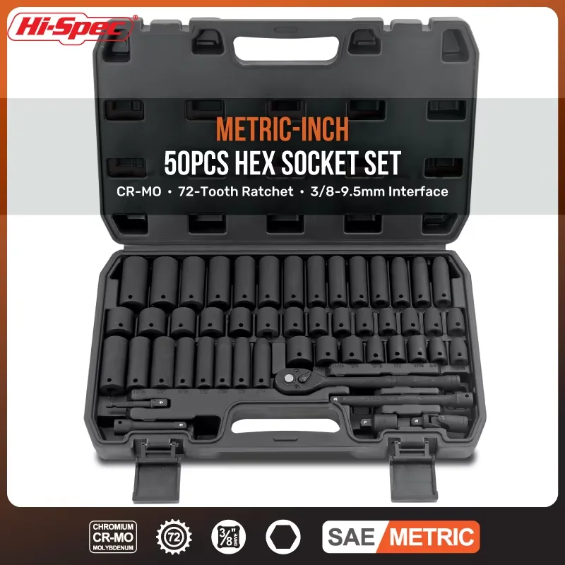 Hi-Spec 3/8 "เมตริก Imperial SOCKET ชุดเครื่องมือ 72 ฟัน RATCHET Handle สําหรับประแจอะแดปเตอร์นิวเมติกยาว SOCKET NUT DRIVER ชุด Bit