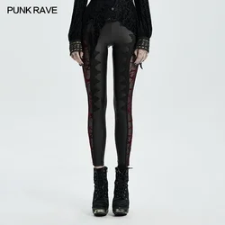 PUNK RAVE Women's Gothic Black Leggings Fashion Personality Tight High Elastic Lace Ribbon Band Small Feet Long Pants Women