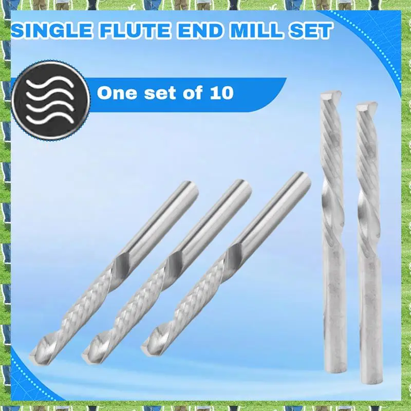 

FTS 10 Pack CNC Router Bits 1/8 Inch Shank Spiral Upcut Router Bit Single Flute End Mill Set Milling Cutter Tungsten Steel Engra