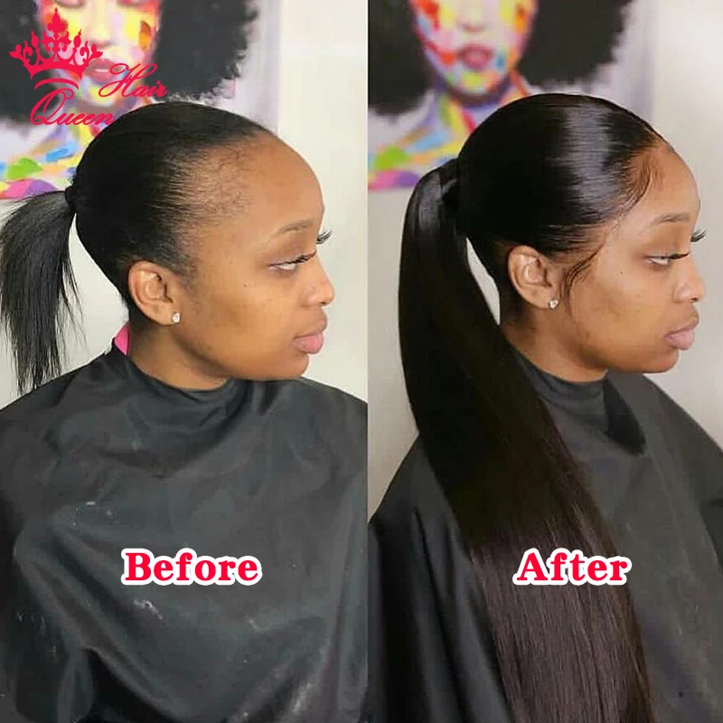 Ponytail Human Hair Extensions With Clip In Drawstring Ponytail Straight Body Wave Brazilian Pony Tail For Women Queen Hair