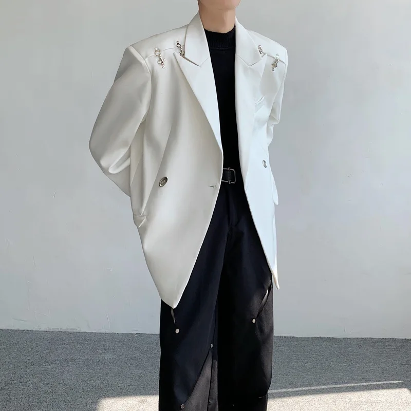 Y2K Temperament Airplane Buckle Pad Shoulder Suit mens jacket costume homme verde hombre men clothing coat men