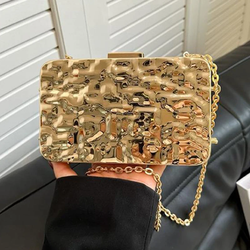 Square Acrylic Cosmetic Bag for Women 2024 Trend Fashion Ice Crack Metallic Evening Clutch Handbag Lady Shoulder Messenger Bags