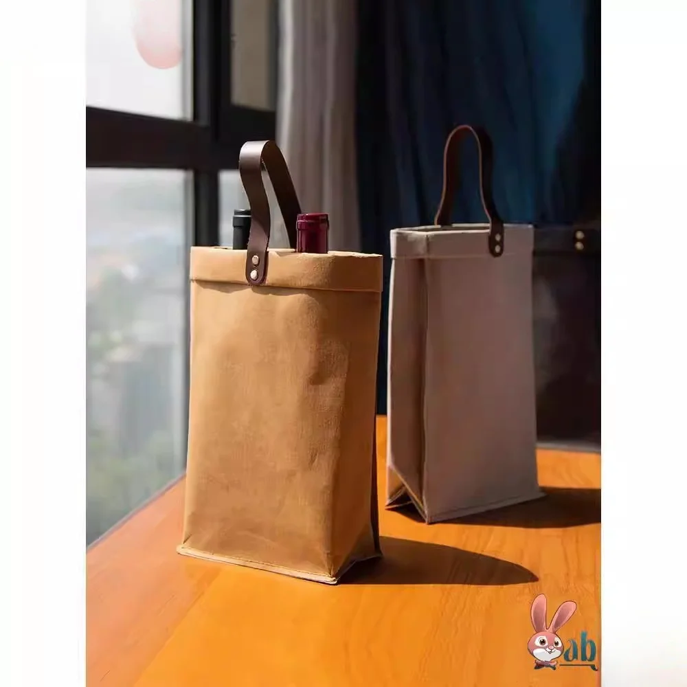 

Элитная подарочная сумка для красного вина (набор из двух штук) из мытой крафт-бумаги, коробка для вина, премиум-качество для хранения и транспортировки вина