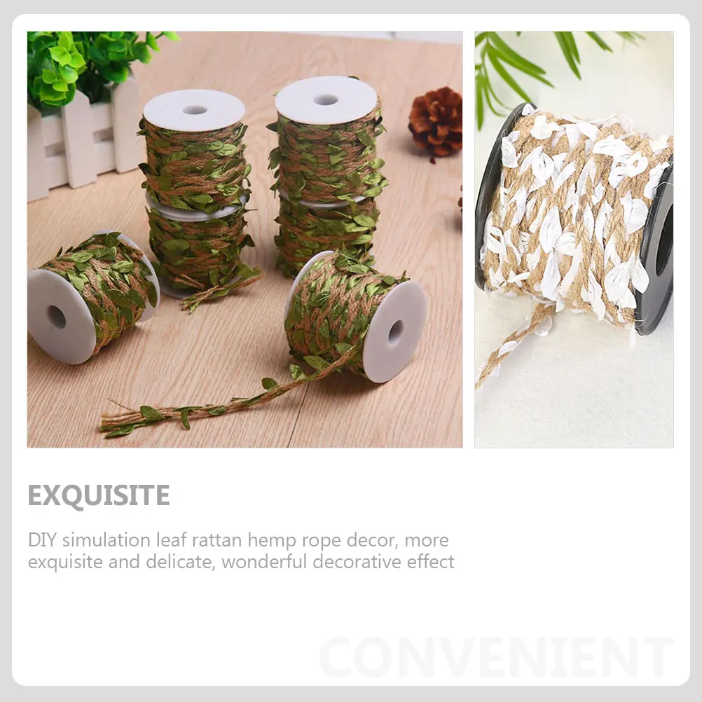 

2 Rolls Artificial Vine Leaf Rattan Rope Simulation Hemp DIY Decorative Rustic Wrapping Twine for Home Party
