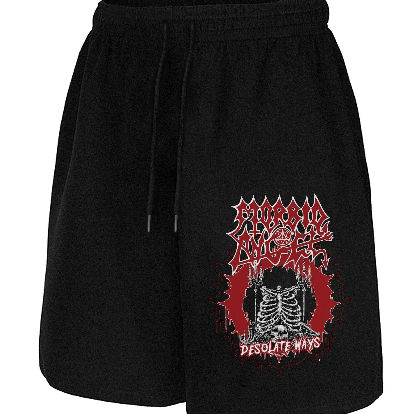 

Men's Edgy Skeleton Hanging Corpse Print Shorts - Gothic Horror Theme Casual Athletic Wear with Pockets & Drawstring Waist