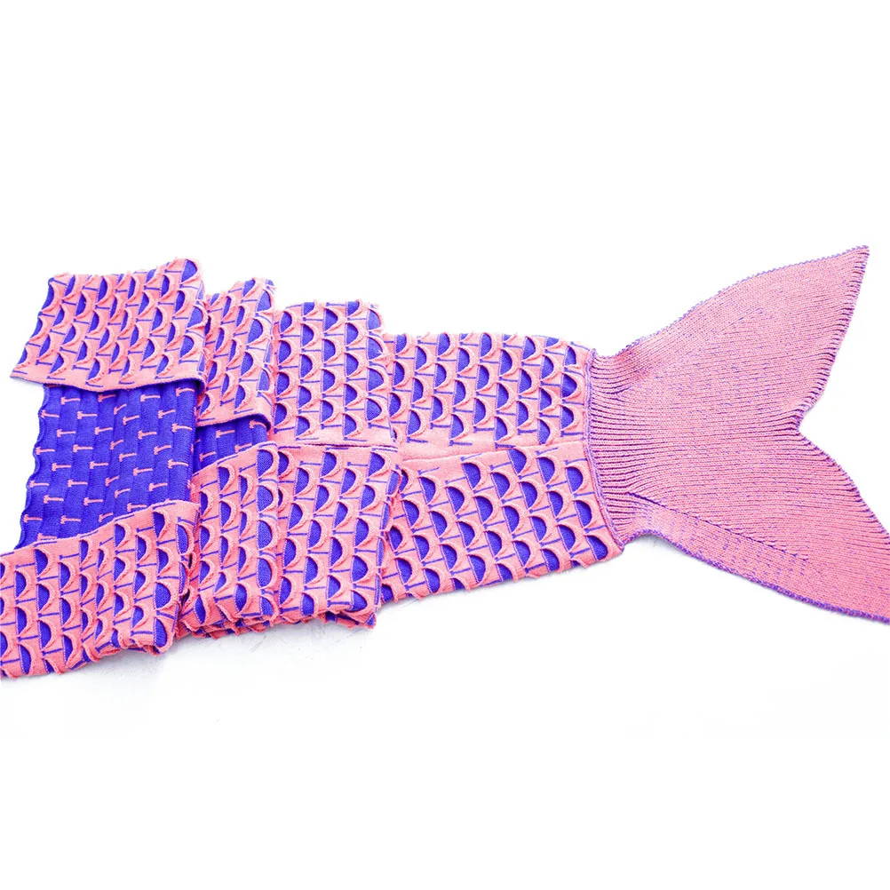 

Purple Knitted Mermaid Blanket 190x90cm Crochet Sleeping Bag Double Sided Scales Tail Blanket Cozy Snuggle Camping
