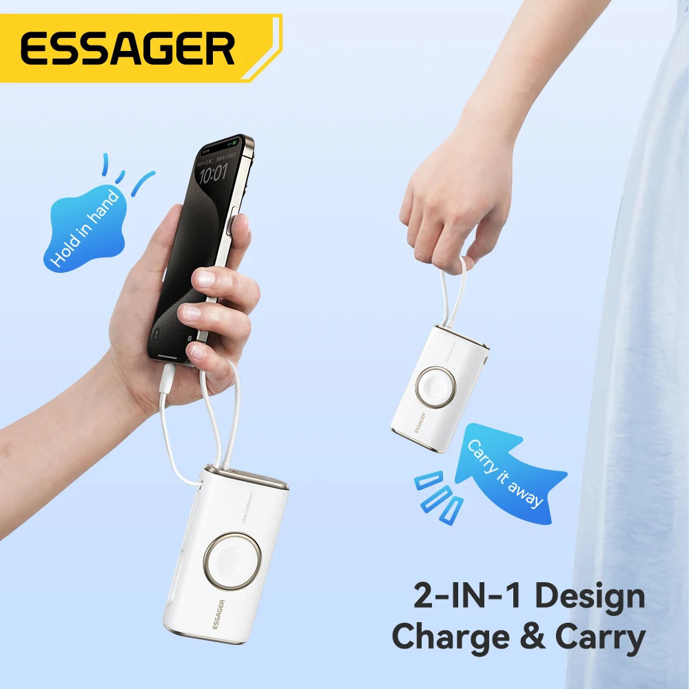 Essager Portable Power Bank 30W 10000mAh With Cable for iPhone 16 15 Xiaomi Wireless Magnetic Charger for Apple Watch Series 9 8