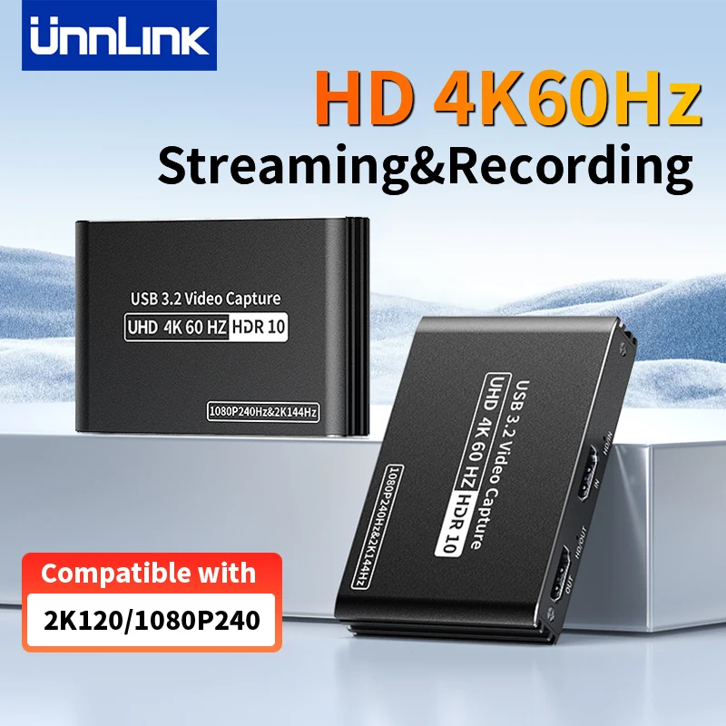 Unnlink 4K60 Fps USB 3.2 HDMI Video Capture Card 2K120Fps Game Recording Live Streaming Grabber for PS4/5 Switch Xbox Camcorder