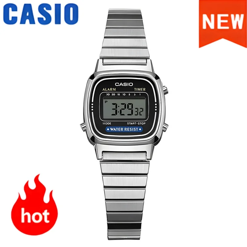 ساعة كاسيو للرجال بمينا صغير كلاسيكية مربعة كلاسيكية LED وشاشة رقمية وحركة كوارتز وساعات عصرية للطلاب