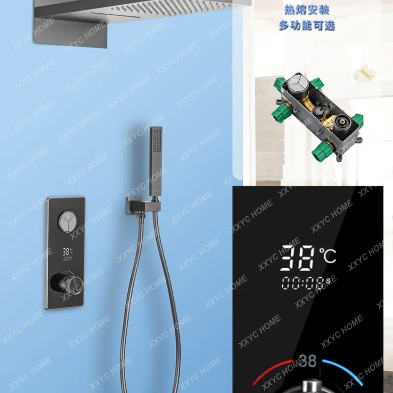 Digital Display Shower Hot Melt Wall Embedded Embedded Hidden Gun Gray Button Shower Set